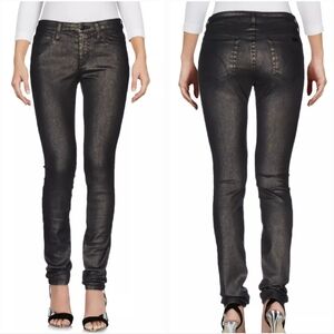 Joe's Jeans Coated Metallic Skinny Jeans Black/Gold, Size 24